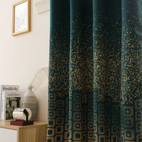 2 Pcs Green and Beige Abstract Digital Faux Silk Medium room Darkening Window | Door | Long Door Curtains