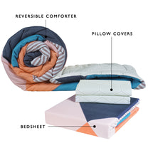 Double Bedsheet & Double Comforter Combo - Peach Geometric Microfiber Bedding Set