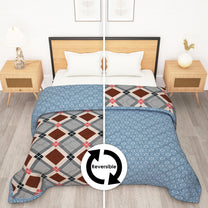 180 GSM Beige & Grey Abstract Microfiber Fusion Reversible Double Comforter