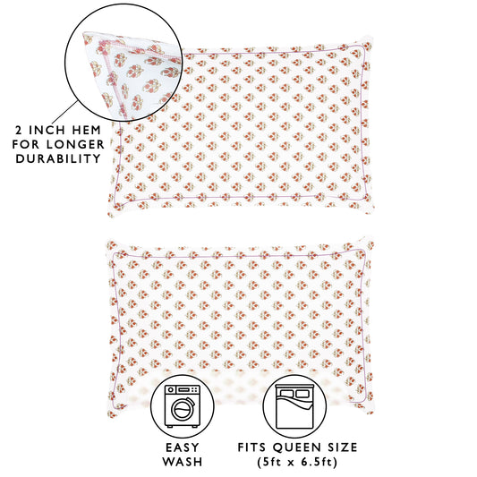 Arena 160 TC Cream & Blue Floral Double Size Bedsheet With 2 Pillow Cover