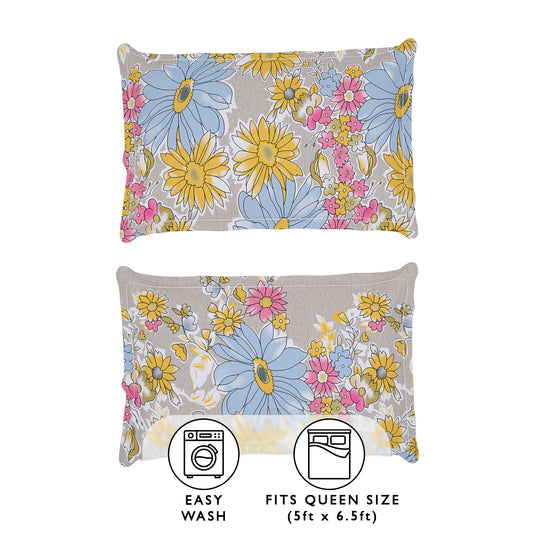 Arena 160 TC Beige Floral Double Size Bedsheet With 2 Pillow Cover