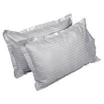 Aster 300 TC Light Grey Double Size Striped Bedsheet With Two Pillow Cover