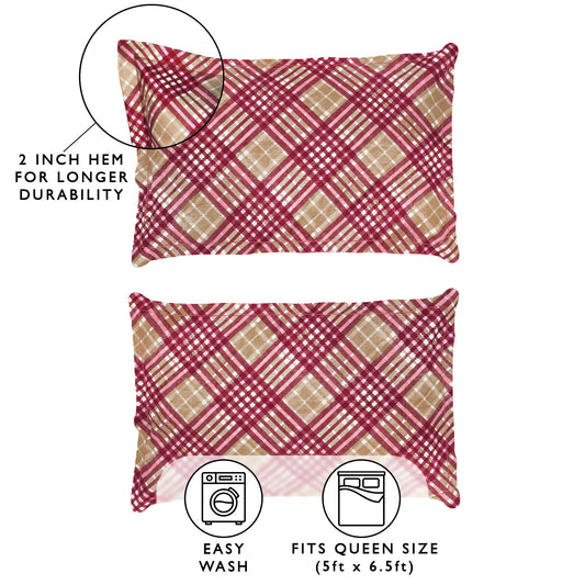 Arena 160 TC Magenta & Beige Floral Double Size Bedsheet With 2 Pillow Cover