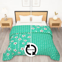 180 GSM Ocean Green Floral/Motif Microfiber Fusion Reversible Double Comforter