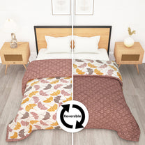 180 GSM Beige & Yellow Floral Microfiber Fusion Reversible Double Comforter