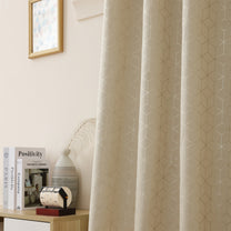 2 Pcs Blackout Foil Beige & Golden Hexagon Window/Door/Long Door Curtains