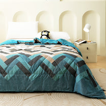 240 GSM Blue Geometric Boho Microfiber Reversible Double Comforter