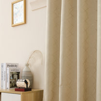 2 Pcs Blackout Foil Beige & Golden Criss Cross Window/Door/Long Door Curtains