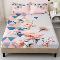 Story@home 300 TC Talespun Microfiber Baby Pink & White King Size Geometric Bedsheet with 2 Pillow Covers