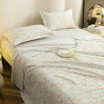 Story@home 300 TC Air Cotton Microfiber Light Blue & Peach King Size Floral Bedsheet with 2 Pillow Covers