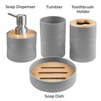 Story@Home Grey 4 Pcs Bamboo Bathroom Accessories Set - Toothbrush Holder, Soap Dispenser, Tumbler and Soap Dish