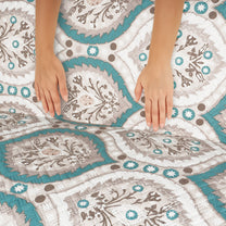 Sofa Throw Cover With Motif & Paisley Pattern In Ivory & Ocean Green For 1 | 2 | 3 | 4 Seater From Story@Home