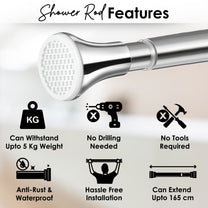 Story@Home Metallic Chrome Extendable Shower Curtain Tension Rod Non-Drilling Anti-Skid Spring Pull Rod