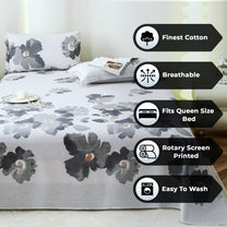 Metro Gold 190 TC Cotton Grey & White Double Bedsheet with Pillow Covers