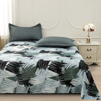 Story@home 240 TC Army Green Abstract Double Size Bedsheet With 2 Pillow Covers