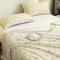 Story@home 300 TC Cloud Cotton Microfiber Pale White & Grey King Size Floral Bedsheet with 2 Pillow Covers
