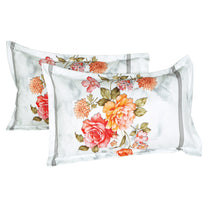 Story@home 240 TC Talespun Gold Microfiber White & Grey King Size Marble Floral Bedsheet with 2 Pillow Covers