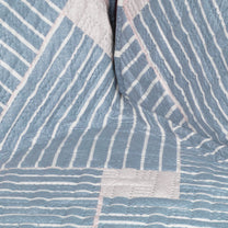 Sofa Throw Cover Combo – 2 Pcs 1 Seater and 1 Pc 3 Seater Greyish Blue Geometric & Stripes Pattern with Pocket by Story@Home