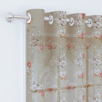 2 Pcs Beige & Pink Sheer Window / Door / Semi Long Door/ Long Door Curtains
