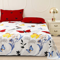 Story@home 240 TC White Butterfly Print Double Size Bedsheet With 2 Pillow Covers