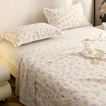 Story@home 300 TC Air Cotton Microfiber White & Purple King Size Floral Bedsheet with 2 Pillow Covers