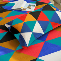 Ventura 144 TC 100% Cotton Blue & Orange Triangles Double Bedsheet