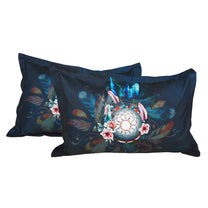 Story@home 240 TC Talespun Gold Microfiber Navy Blue & Pink King Size Dream Catcher Bedsheet with 2 Pillow Covers