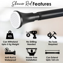 Story@Home Matte Black Extendable Shower Curtain Tension Rod Non-Drilling Anti-Skid Spring Pull Rod