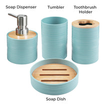 Story@Home Teal 4 Pcs Bamboo Bathroom Accessories Set - Toothbrush Holder, Soap Dispenser, Tumbler and Soap Dish