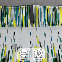 Arena 186 TC Grey & Lime Queen Size Fitted Bedsheet With 2 Pillow Cover