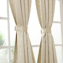 2 Pcs Blackout Foil Beige & Golden Hexagon Window/Door/Long Door Curtains