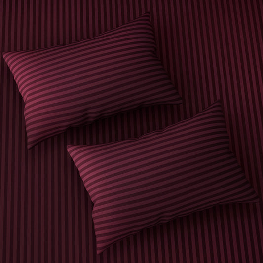 Story@Home 300 TC Maroon Microfiber Fitted Bedsheet with 2 Pillow Covers