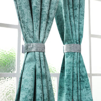 2 Pcs Mint Green and Light Grey Abstract  Digital Faux Silk Medium room Darkening Window | Door | Long Door Curtains