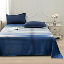 Story@home 240 TC Dark Blue Stripes Double Size Bedsheet With 2 Pillow Covers