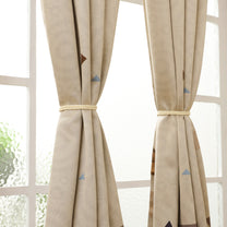 2 Pcs Ivory Geometric Digital Faux Silk Medium room Darkening Window | Door | Long Door Curtains