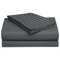 Aster 300 TC Dark Grey Double Size Striped Bedsheet With 2 Pillow Cover