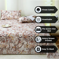 Metro Gold 190 TC Cotton Beige & Light Brown Double Bedsheet with Pillow Covers