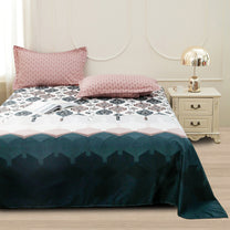 Story@home 240 TC White Motif Double Size Bedsheet With 2 Pillow Covers