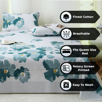 Metro Gold 190 TC Cotton Blue & Grey Double Bedsheet with Pillow Covers