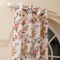 2 Pcs Cream & Pink Sheer Window / Door / Semi Long Door/ Long Door Curtains