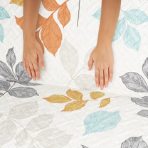 Sofa Throw Cover With Leaf Pattern In White & Grey For 1 | 2 | 3 | 4 Seater From Story@Home