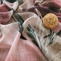 2 Pcs Grey & Pink Sheer Window / Door / Semi Long Door/ Long Door Curtains