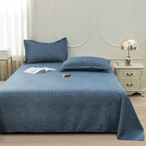 Story@home 240 TC Blue Criss Cross Double Size Bedsheet With 2 Pillow Covers