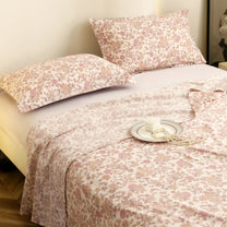 Story@home 300 TC Air Cotton Microfiber Light Purple & Off White King Size Floral Bedsheet with 2 Pillow Covers