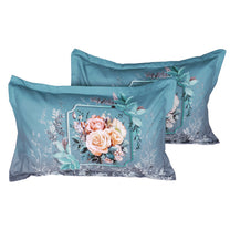 Story@home 240 TC Talespun Gold Microfiber Blue & Grey King Size Floral Bedsheet with 2 Pillow Covers