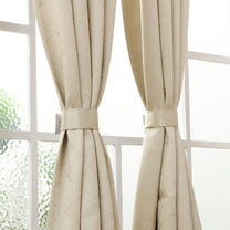 2 Pcs Blackout Foil Beige & Golden Criss Cross Window/Door/Long Door Curtains