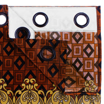 2 Pcs Dark Brown & Ivory Nature Ethnic Print Polyester Window,Door & Long Door  Curtains