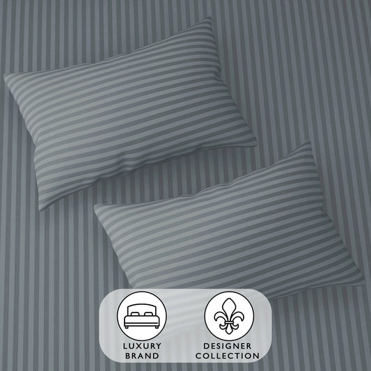 Story@Home 300 TC Dark Grey Microfiber Fitted Bedsheet with 2 Pillow Covers