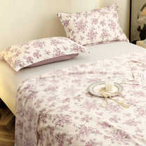 Story@home 300 TC Air Cotton Microfiber Light Purple & White King Size Floral Bedsheet with 2 Pillow Covers