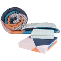 Double Bedsheet & Double Comforter Combo - Peach Geometric Microfiber Bedding Set